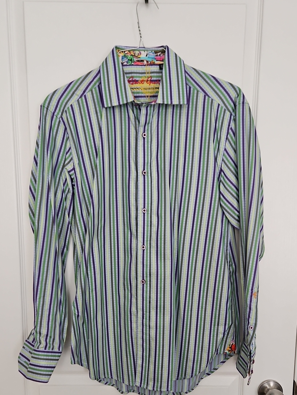 Robert Graham Green & Purple Striped Dress Shirt